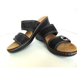 Clark Black Leather Slides in great condition Size 9.5M comfort shoe no flaws